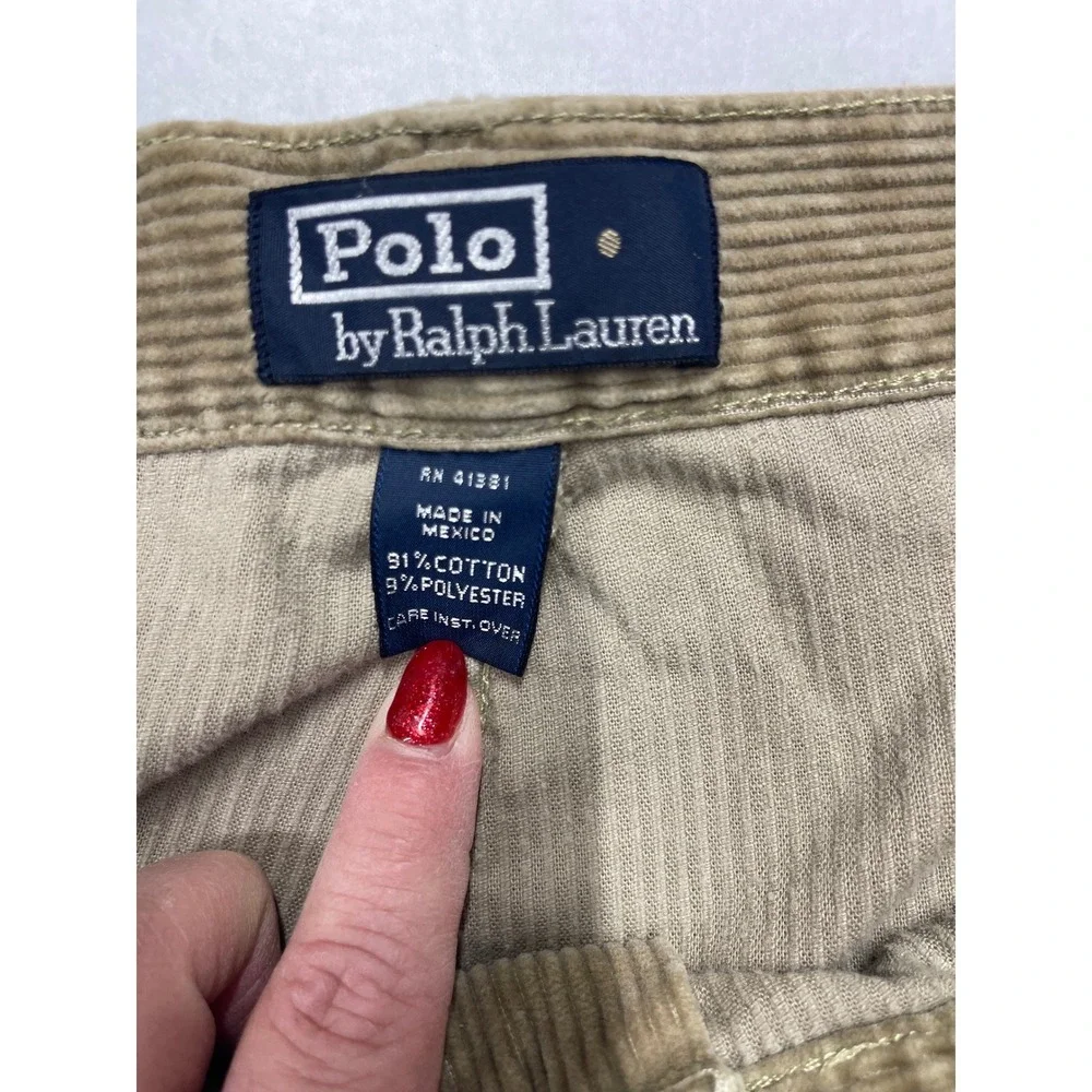 VTG Polo Ralph Lauren Corduroy Pleated Pants Tan Khaki Mens Size 38 x 30 Y2K‎